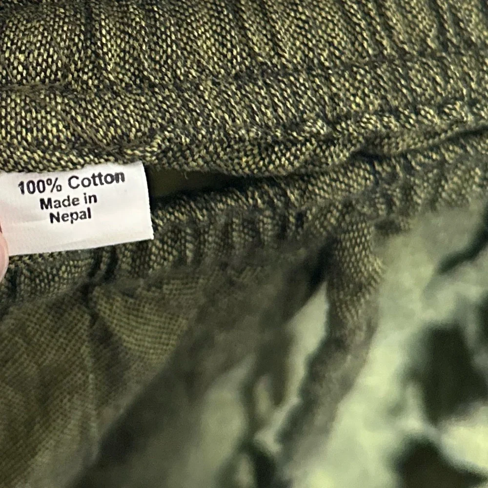 Nepal Drawstring Olive Green Pants Bohemian Handmade Pants os small - Picture 3 of 3